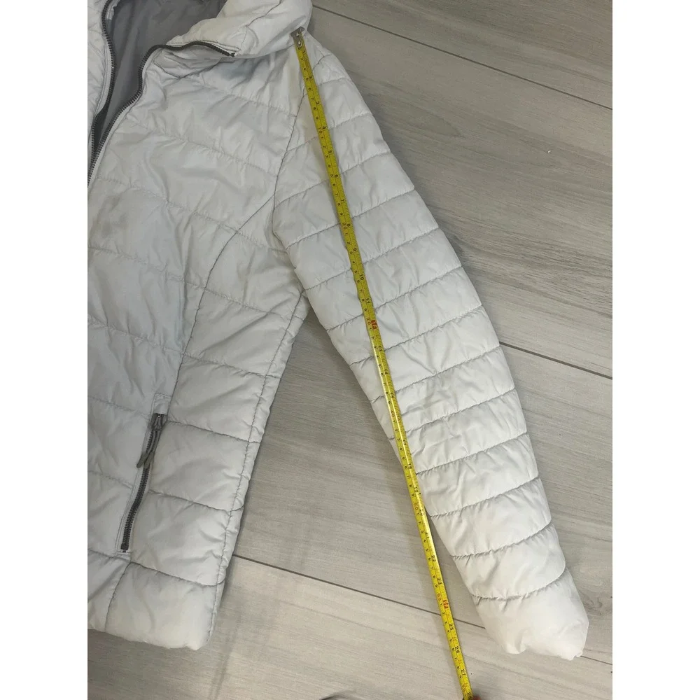Stoic Puffer Jacket Womens Sz L White Funnel Neck Quilted Full Zip Winter Coat